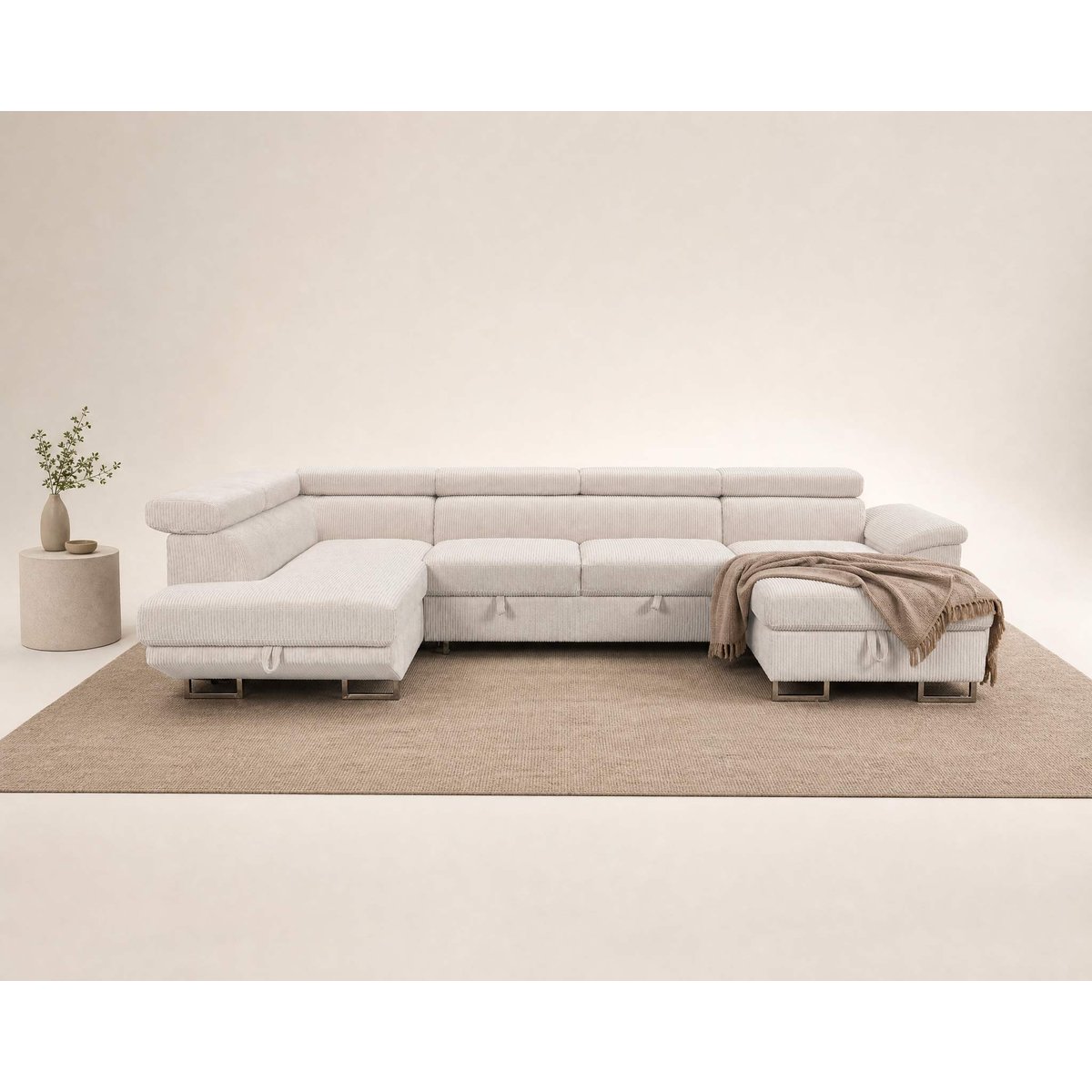 Canapé panoramique convertible velours côtelé, BAOJI beige, BEST MOBILIER