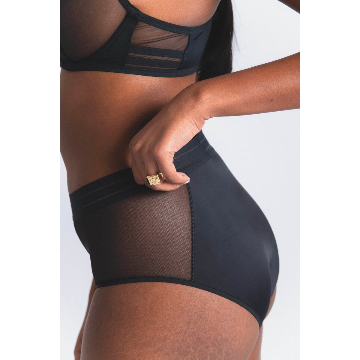 Culotte haute en microfibre et tulle NUFIT noir, MAISON LEJABY