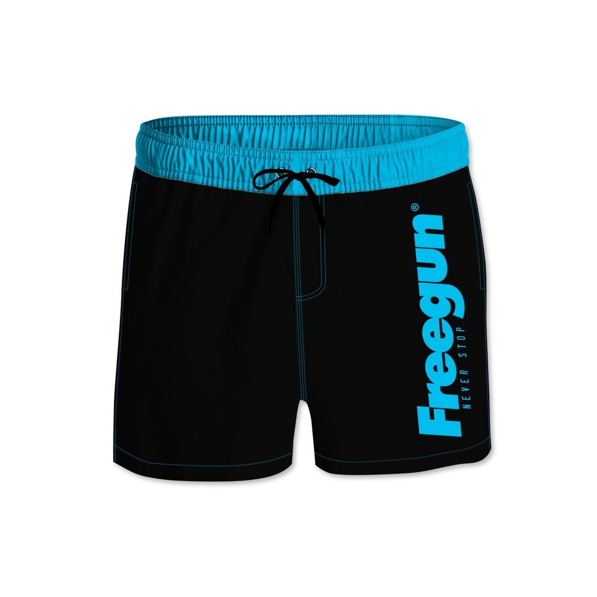 Short de bain Court ceinture élastique et colorée noir/bleu, FREEGUN