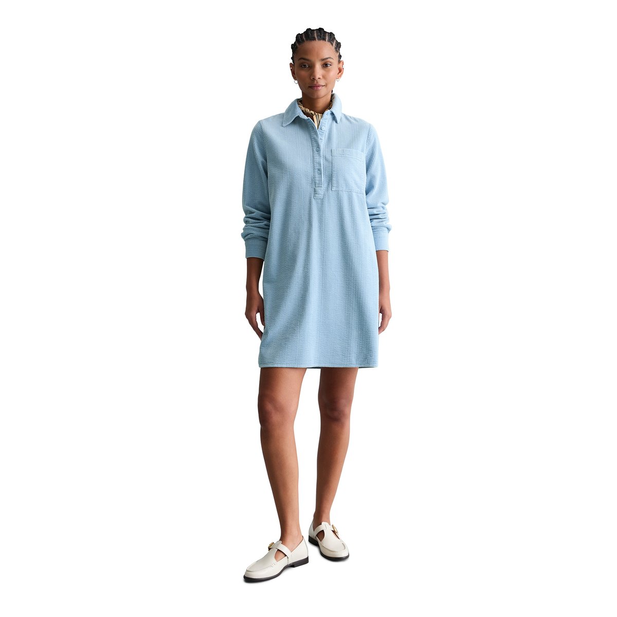 Robe en velours côtelé straight avec une structure en bulle décontractée bleu clair, MARC O’POLO DENIM