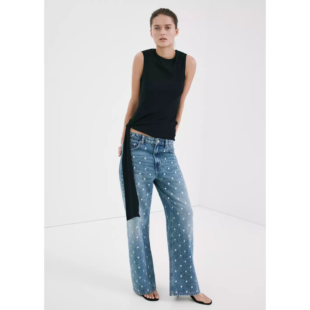 Jean droit à pois bleu moyen, MANGO