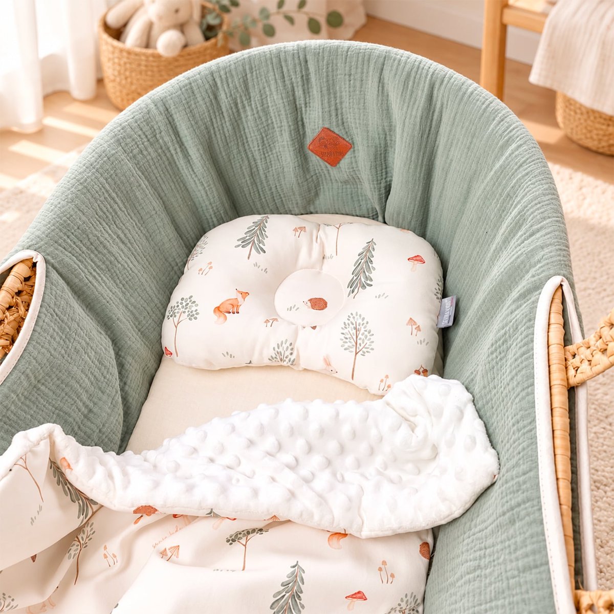 Coussin cale-tête ergonomique en satin de coton FOREST écru, SEVIRA KIDS