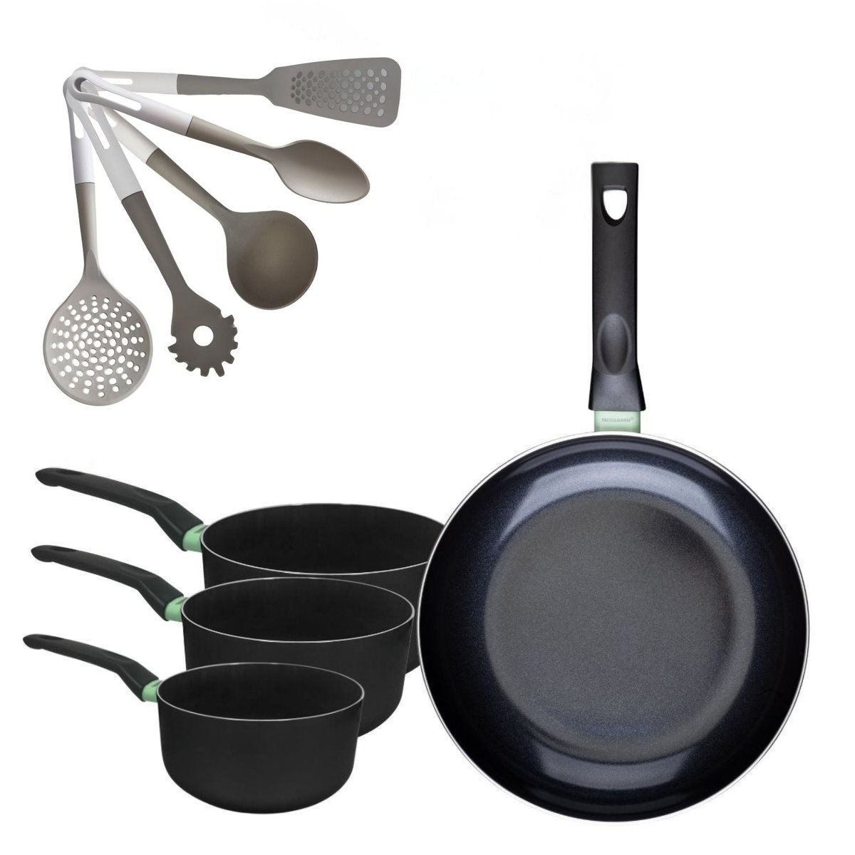 Batterie 1 poêle 28cm + 3 casseroles 16/18/20cm BRANDAO VARIO noir|vert, FACKELMANN