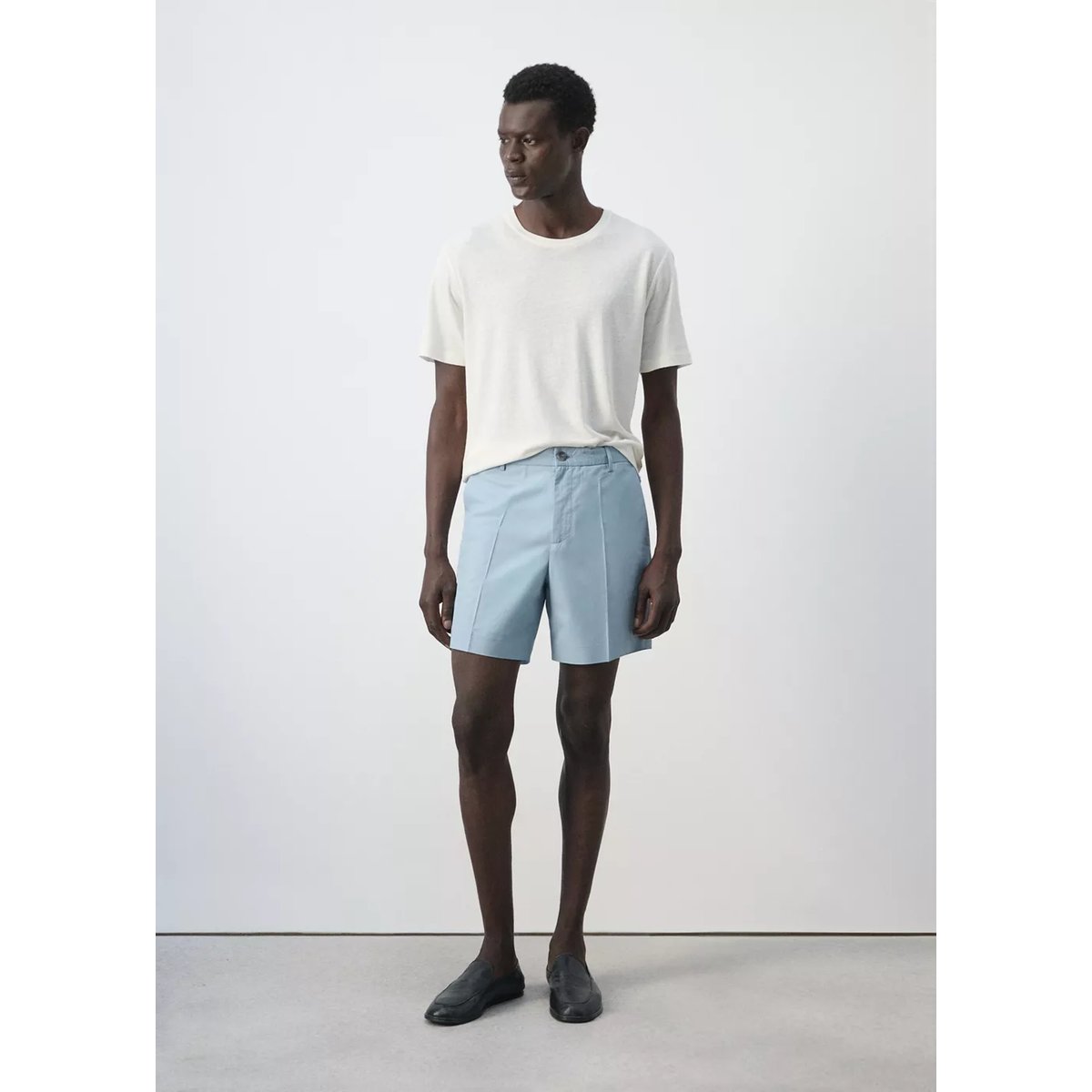 T-shirt slim fit en mélange de lin blanc, MANGO MAN