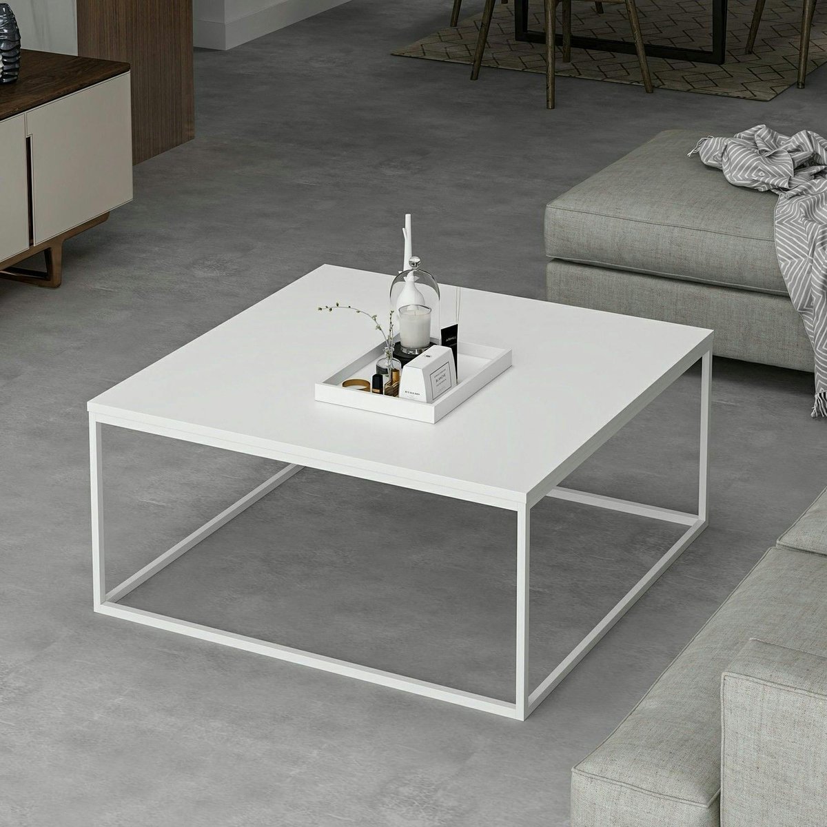Table basse carrée minimaliste JENA blanc, PIER IMPORT
