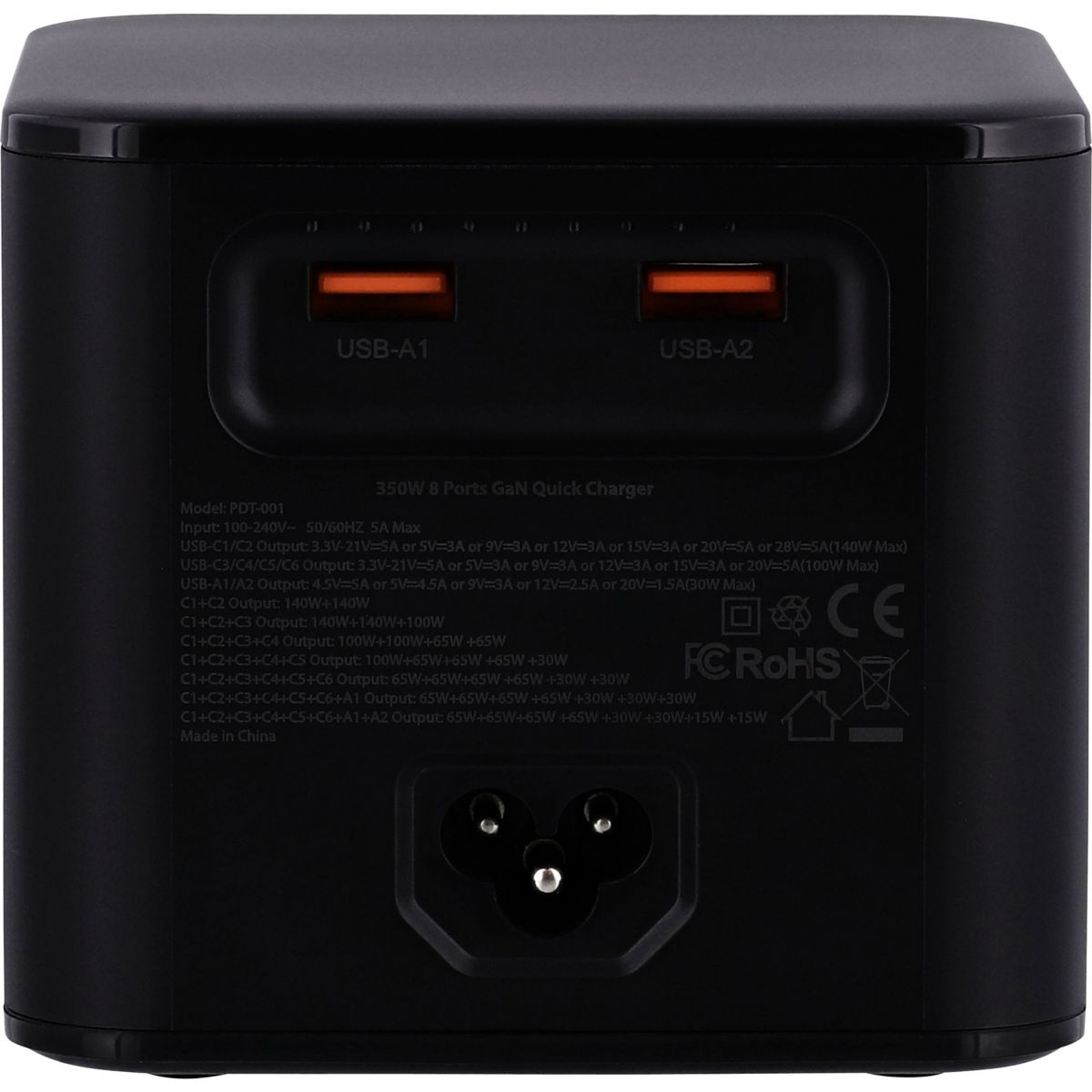 Chargeur ordinateur portable 380W 2x USB-A 6x USB-C noire couleur unique, TNB