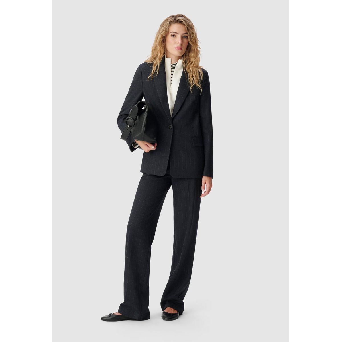 Pantalon de tailleur rayures fil textile bleu marine, IKKS