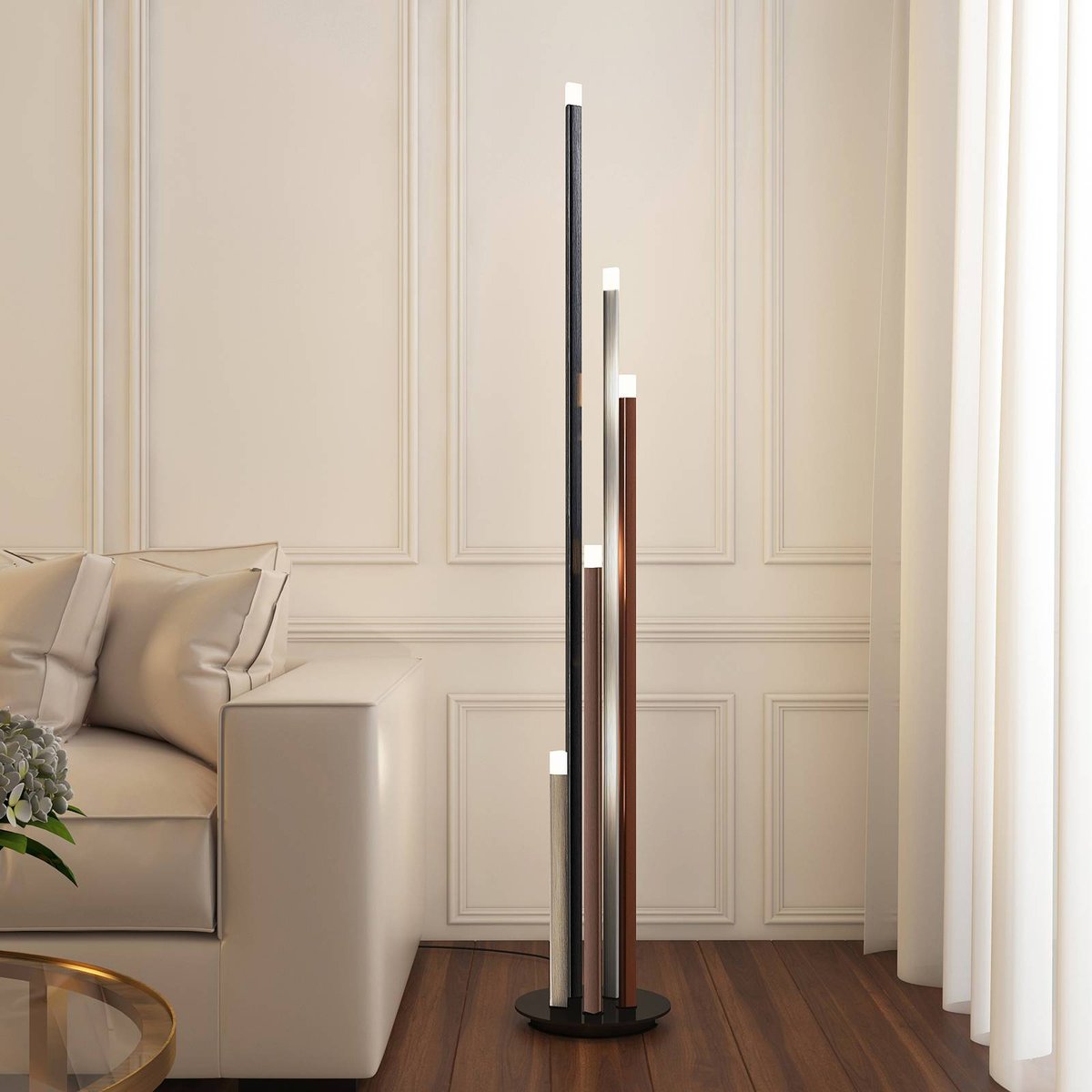 Lampadaire en métal moderneLED, Stoika noir, aluminium, brun café, LUCANDE