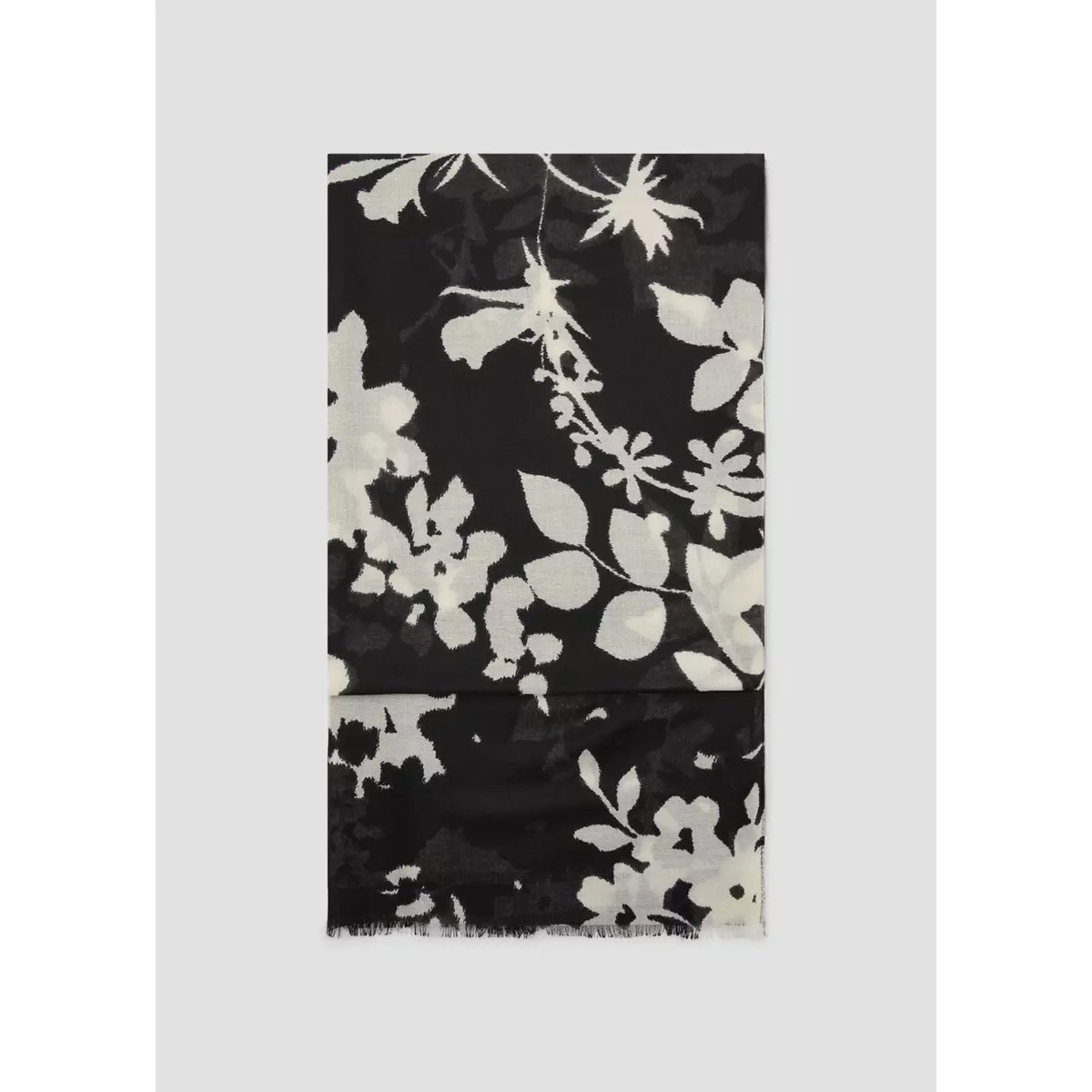 Foulard imprimé à finitions effilochées noir, MANGO