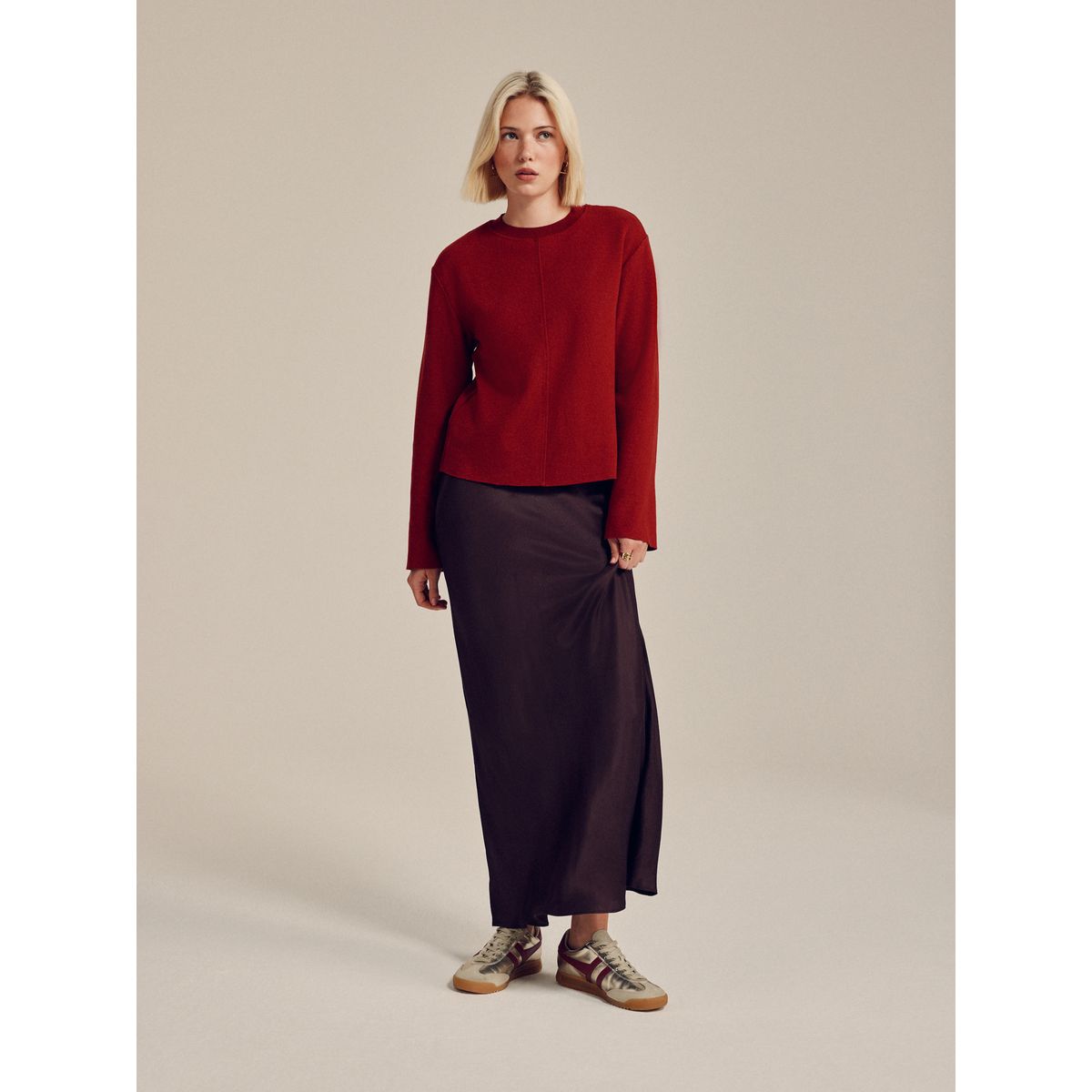 Pull ras du cou côtelé confortable et doux rouge cerise, NEXT