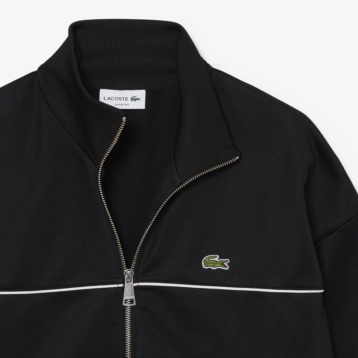 Sweatshirt zippé Piqué liserés noir-031, LACOSTE