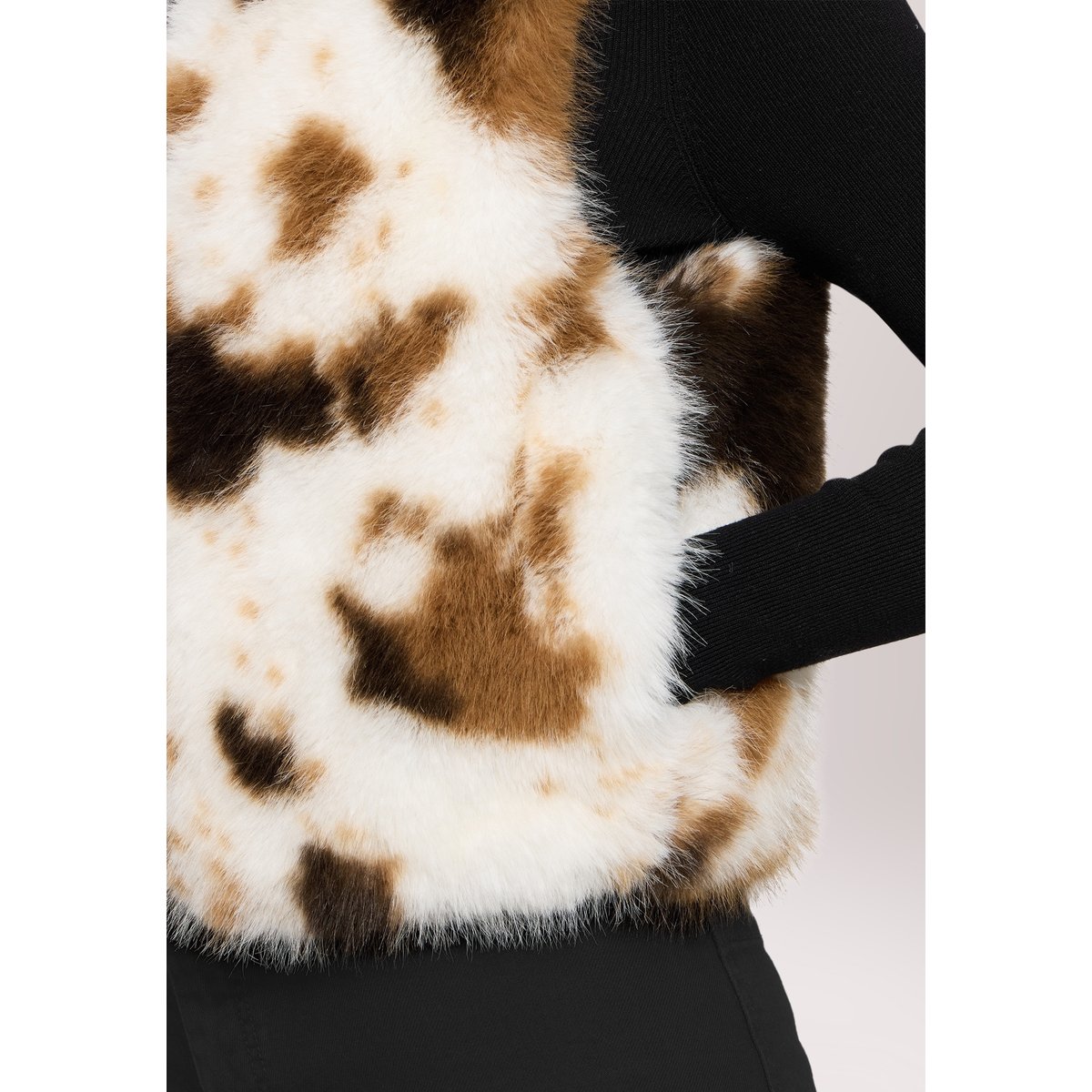 Veste sans manches en peluche à col droit beige/marron, AMBER & JUNE