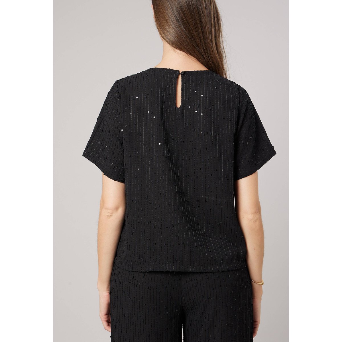 T-shirt fluide femme avec sequins BEVERLY black, DEELUXE