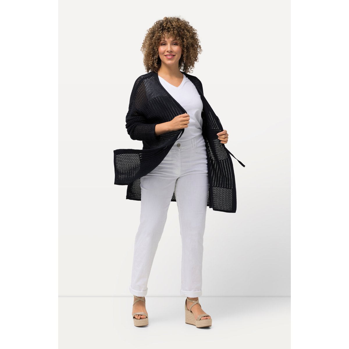 Cardigan oversize en maille ajourée. marine, ULLA POPKEN