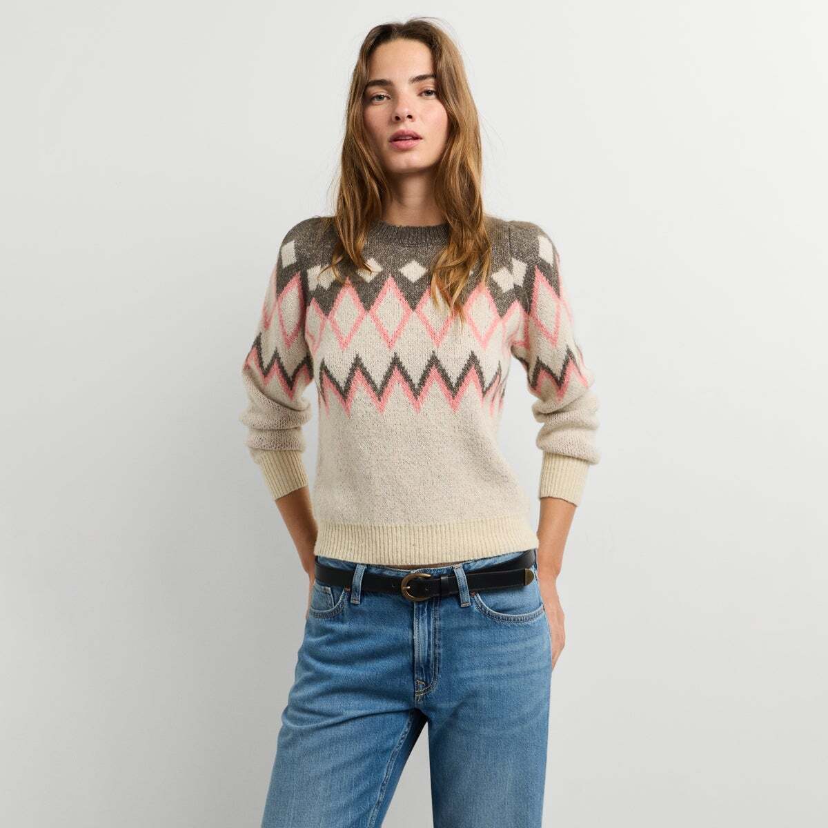 Pull En Maille À Imprimé Géométrique blanche mousse, PEPE JEANS