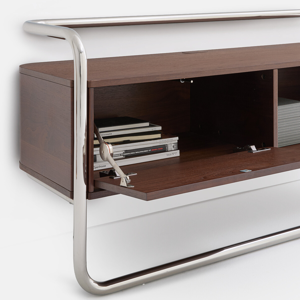 Meuble TV caisson 1 porte, largeur 120 cm, GIORGIO coloris noyer/chrome, LA REDOUTE INTERIEURS