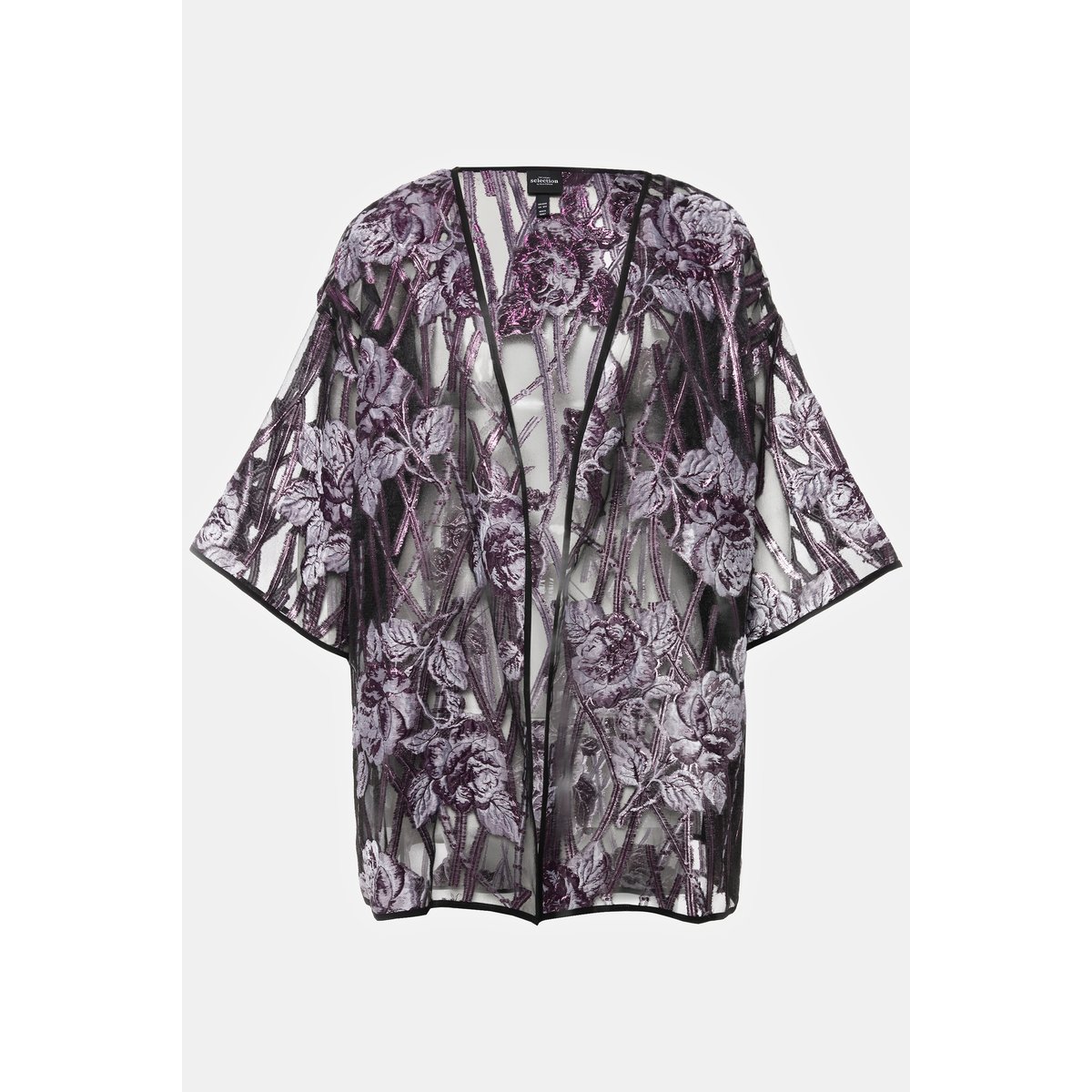 Veste chemisier motif fleurs. Encolure en lilas foncé, ULLA POPKEN