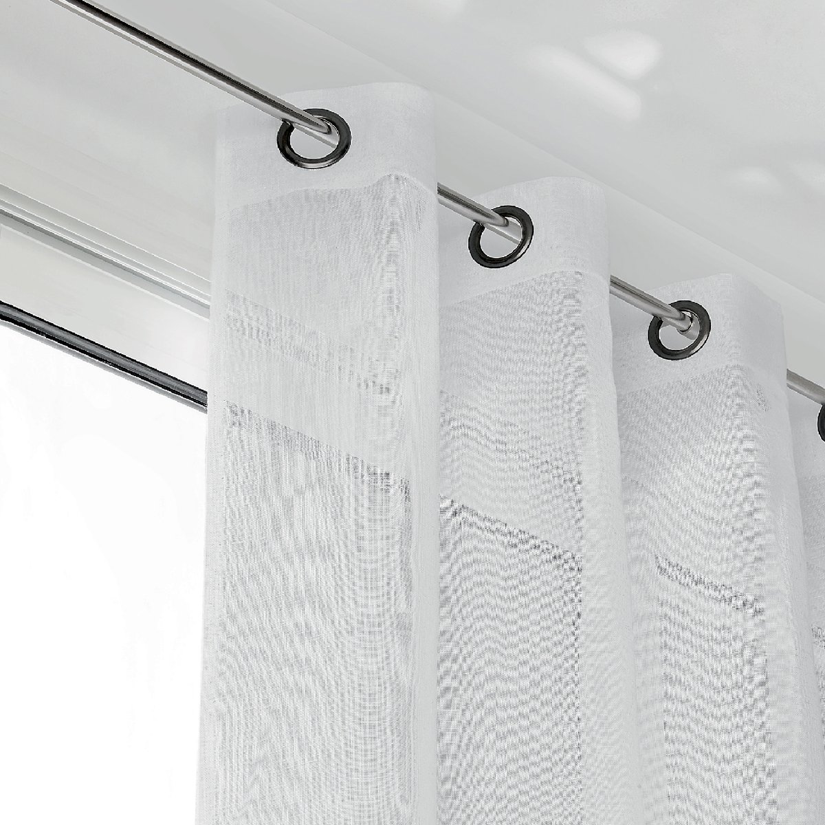 Voilage grande largeur semi-transparent blanc, LINDER