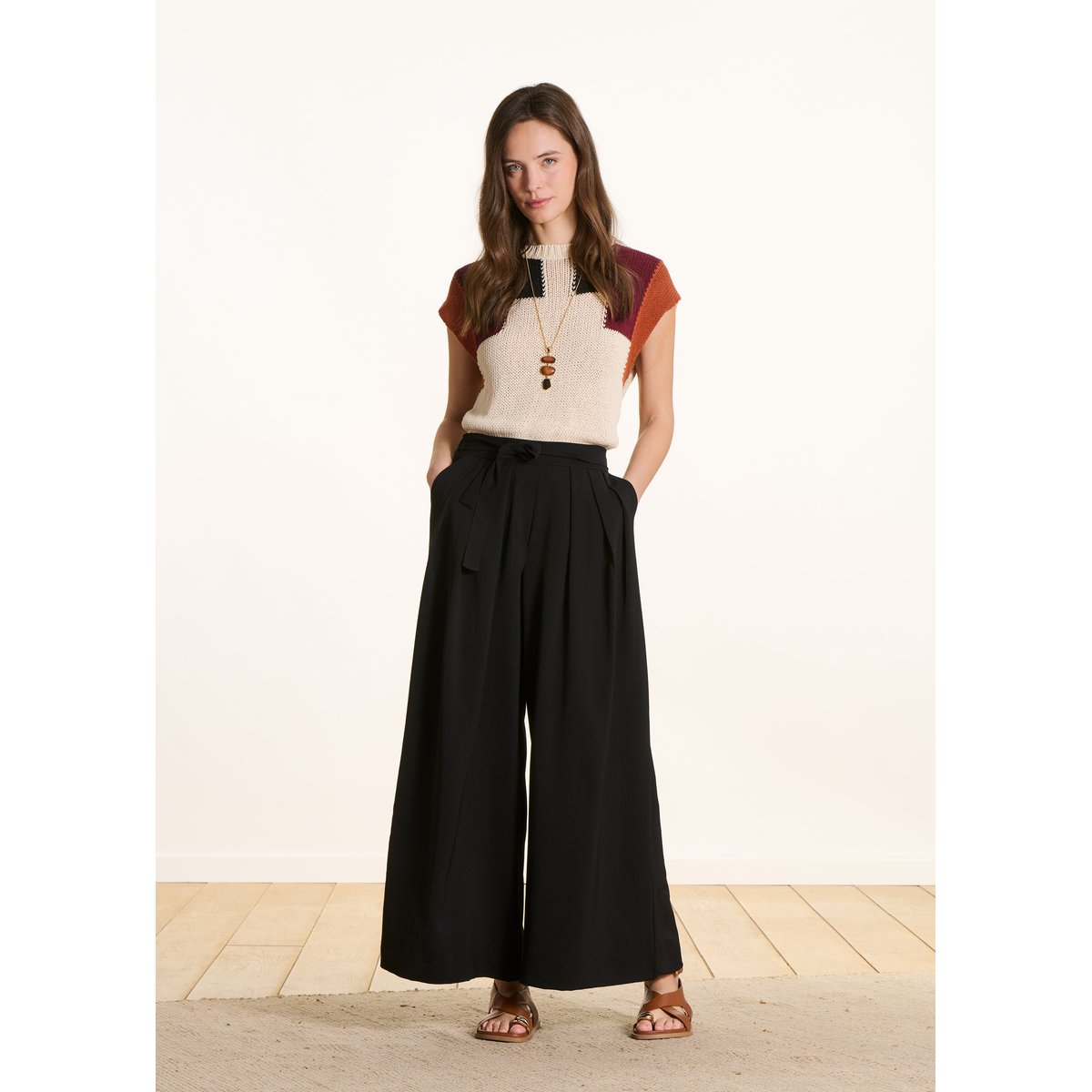 Pantalon large à plis taille élastique noir, LA FEE MARABOUTEE