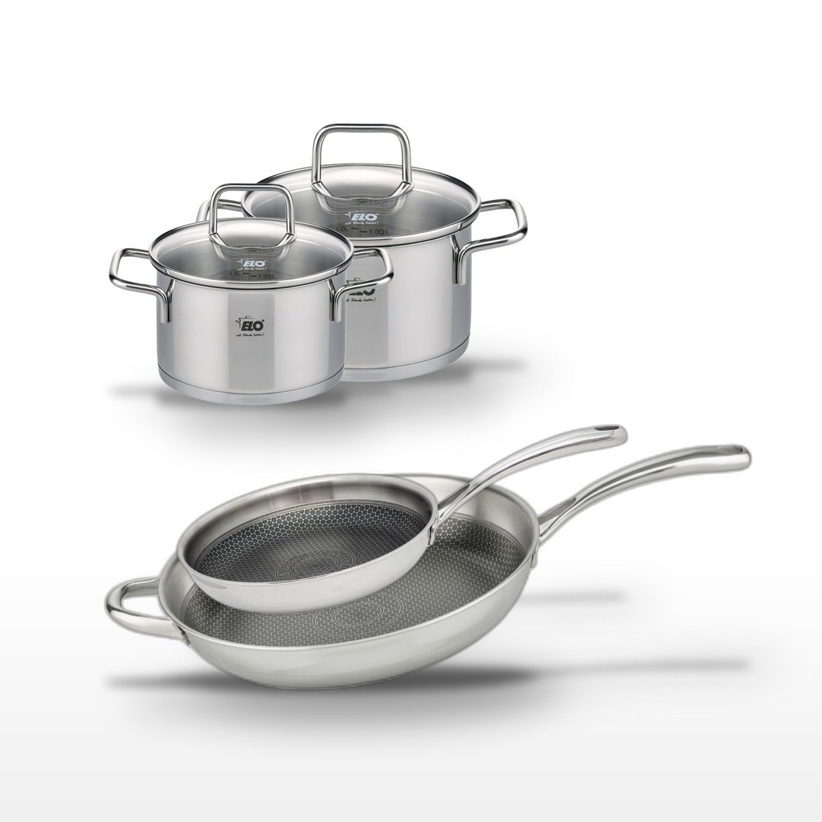 Batterie 1 poêle 28cm + 1 faitout 12cm RELIEF EVOLUTION inox, ELO