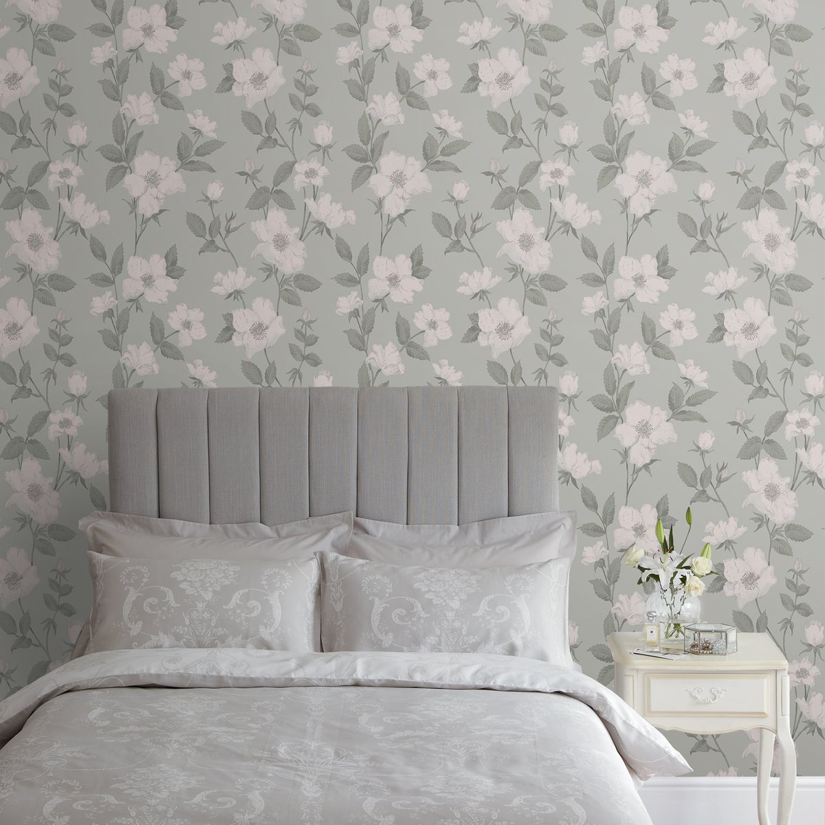 Papier peint Fleurir Smoke Green vert, LAURA ASHLEY