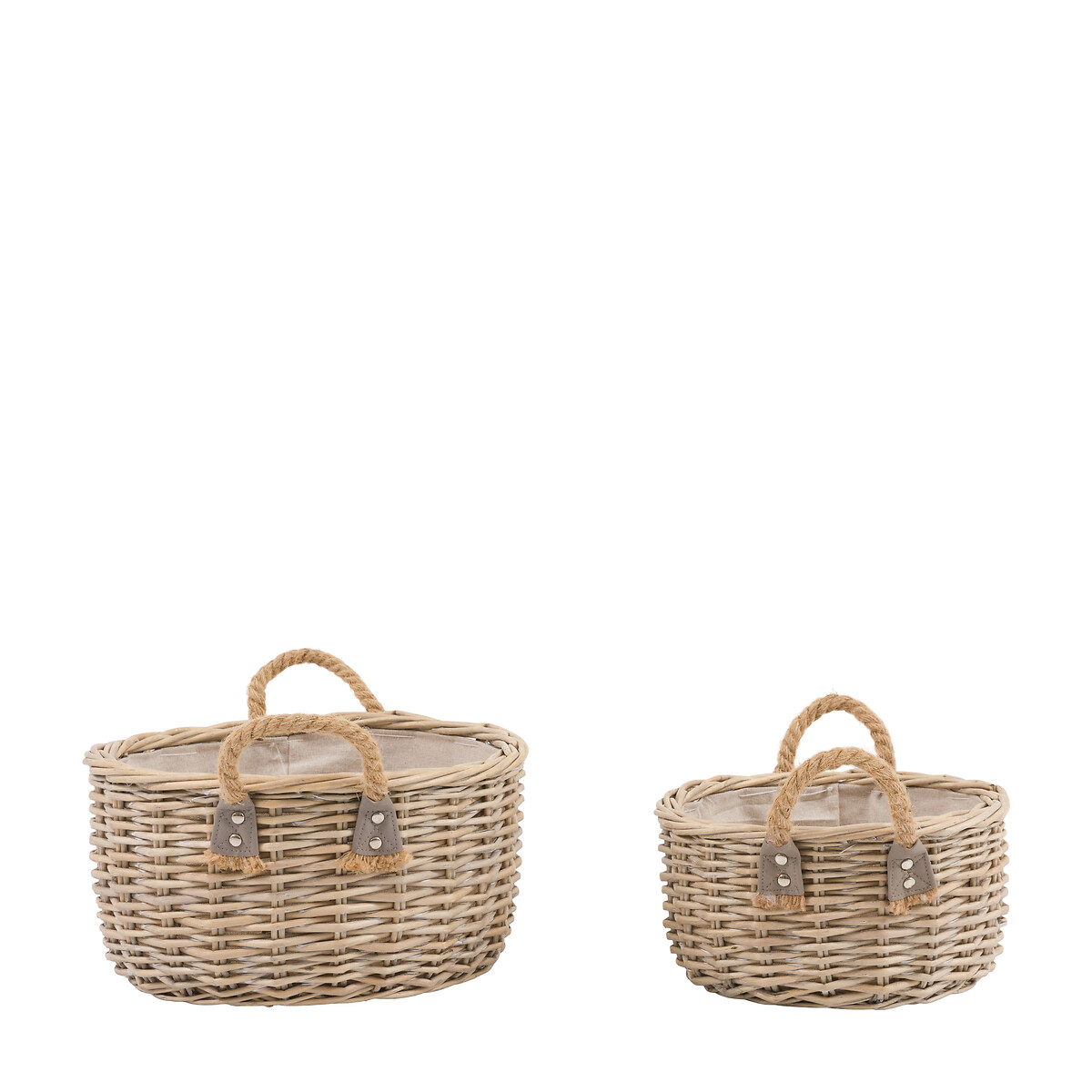 Set of 2 Eden Round Baskets with Handle in Natural brown , ÉDITÉ