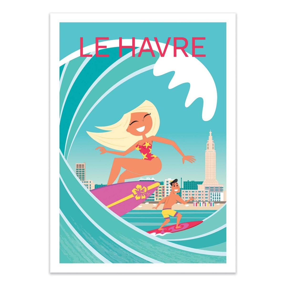 Affiche d'art - Le Havre Normandie V5 - Raphael Delerue turquoise, WALL EDITIONS