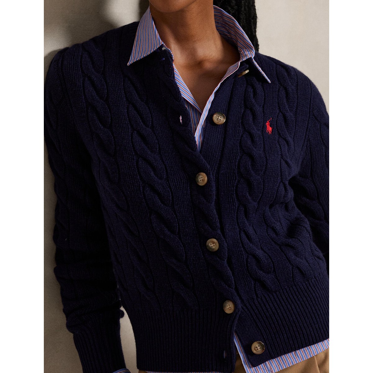 Wool/Cashmere Cardigan in Cable Knit navy, POLO RALPH LAUREN
