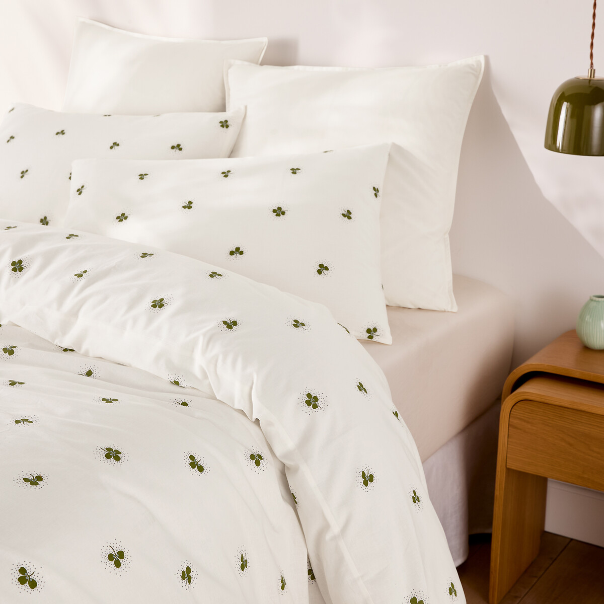 Parure da letto cotone riciclato al 30%, federa quadrata, stampa trifoglio, LUCKY CLOVER fantasia, LA REDOUTE INTERIEURS