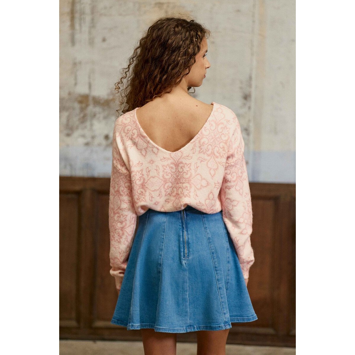 Pull col V imprimé, MARGOT imprimé rose, LA PETITE ETOILE