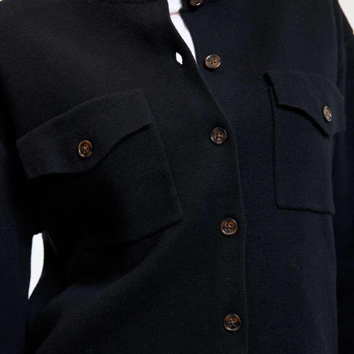 Cardigan en maille milano laine et coton noir, LA REDOUTE COLLECTIONS