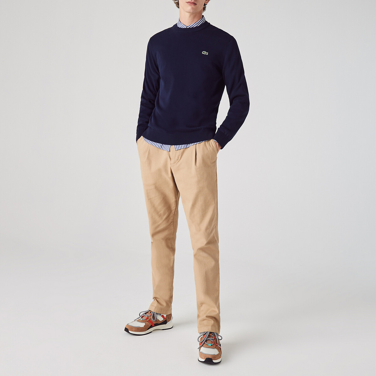 Organic Cotton Jumper with Crew Neck navy blue, LACOSTE