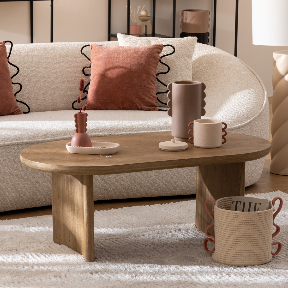 Table basse ovale bois d'acacia LOUSADA beige, ATMOSPHERA