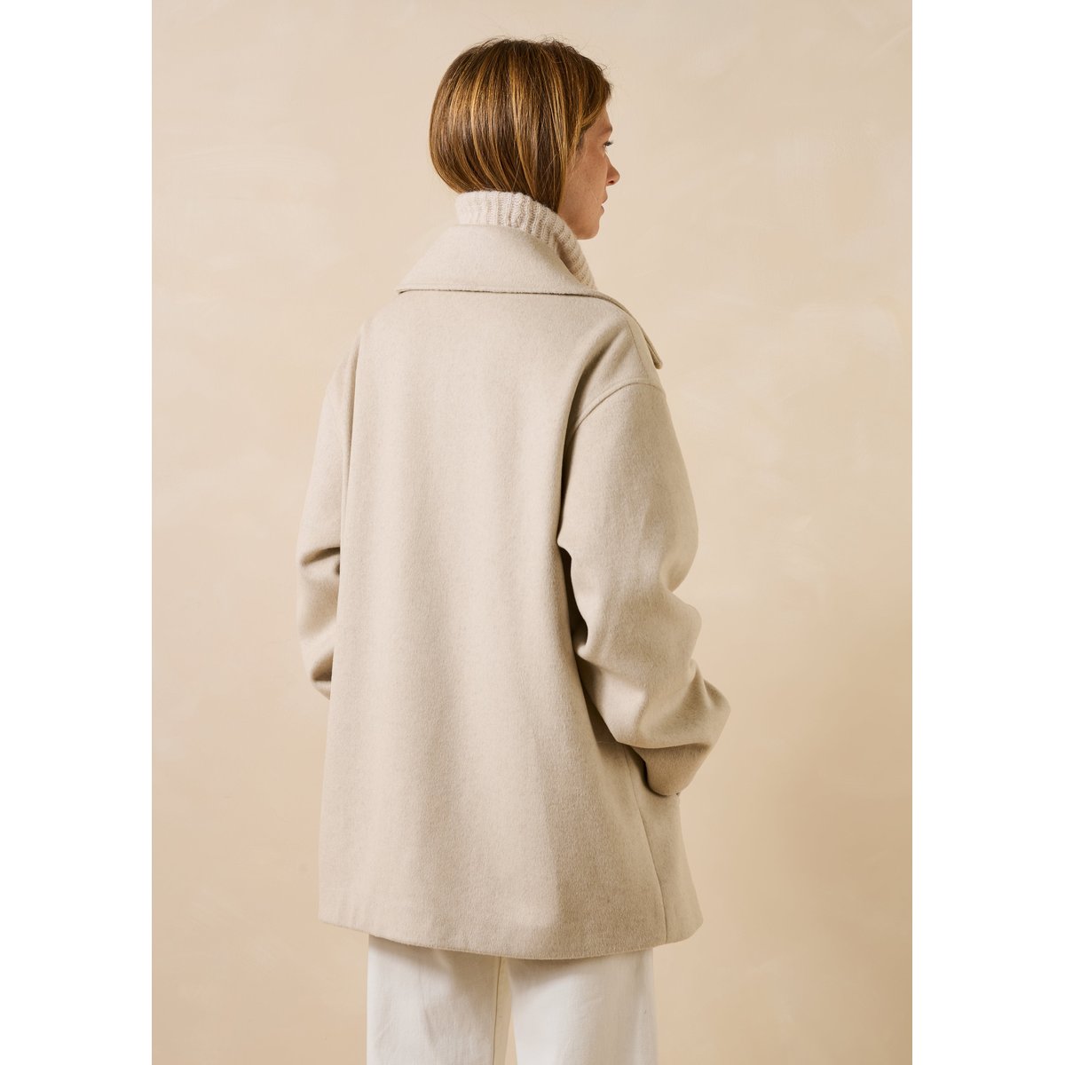 Manteau caban en laine ecru, LA FEE MARABOUTEE