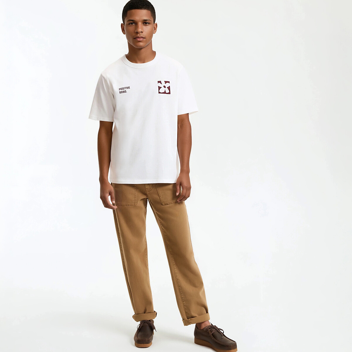 T-shirt boxy fit in cotone, stampa floreale bianco, LA REDOUTE COLLECTIONS