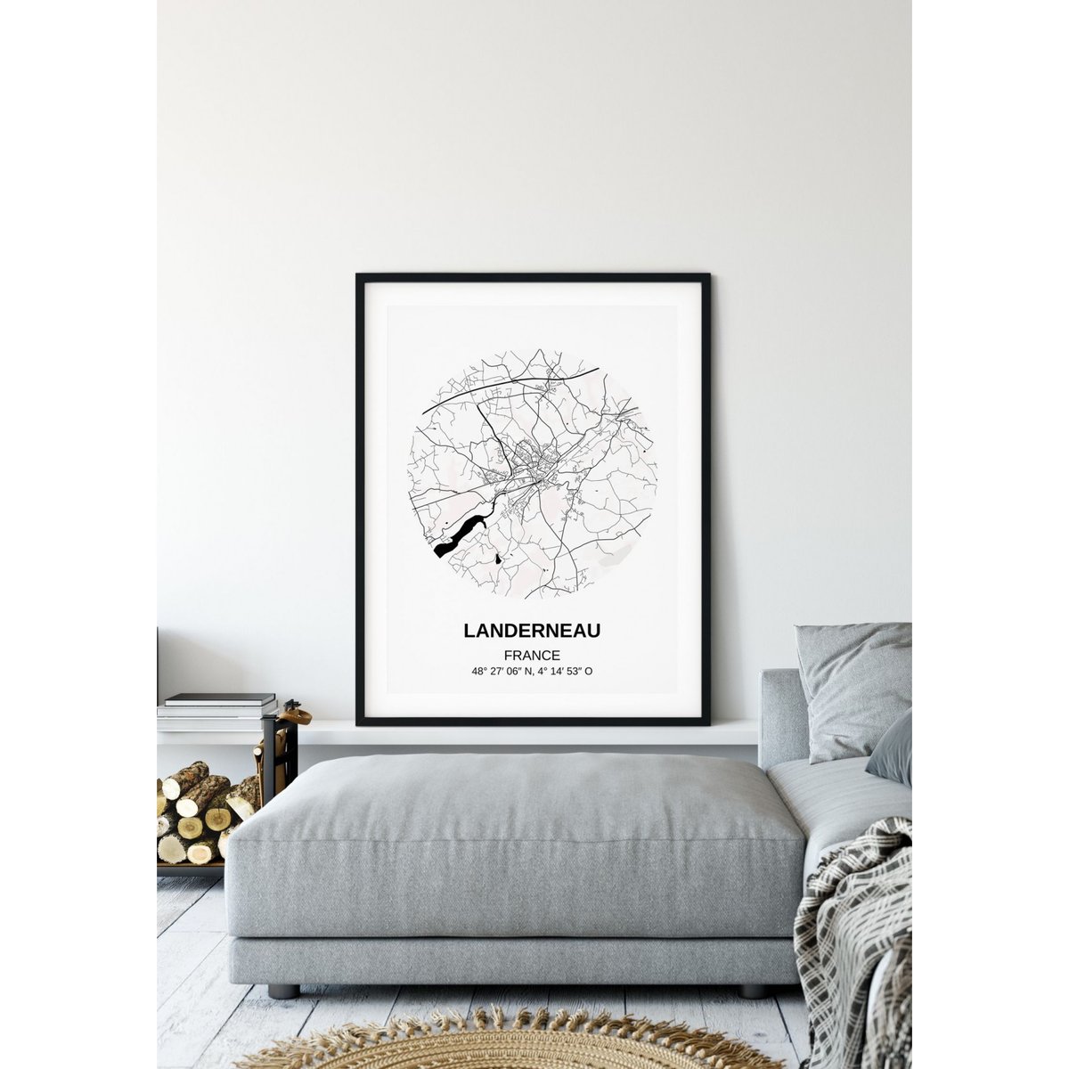 Affiche Carte Landerneau blanc, L'AFFICHERIE