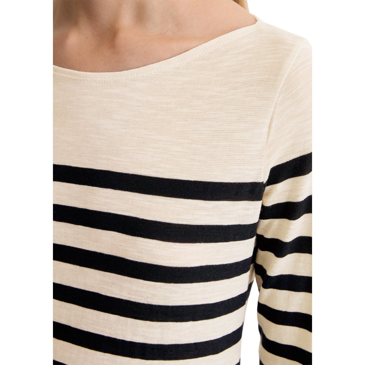 T-shirt à rayures longues régulier en jersey slub bleu foncé, MARC O'POLO