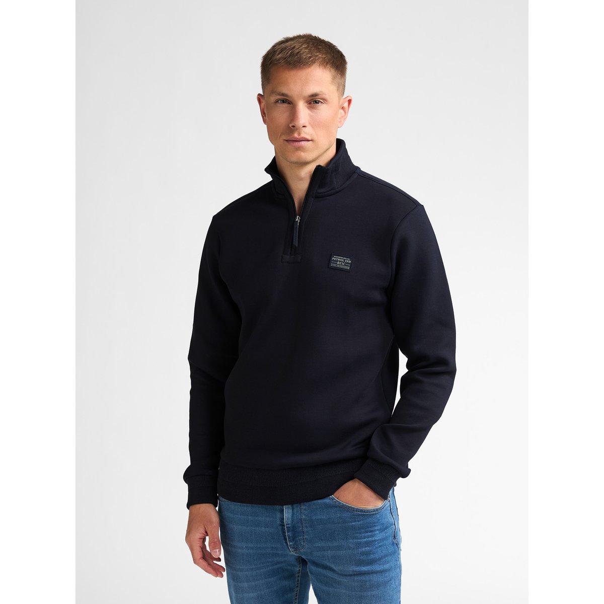 Pull en coton à col zippé steelcore bleu royal navy, PETROL INDUSTRIES
