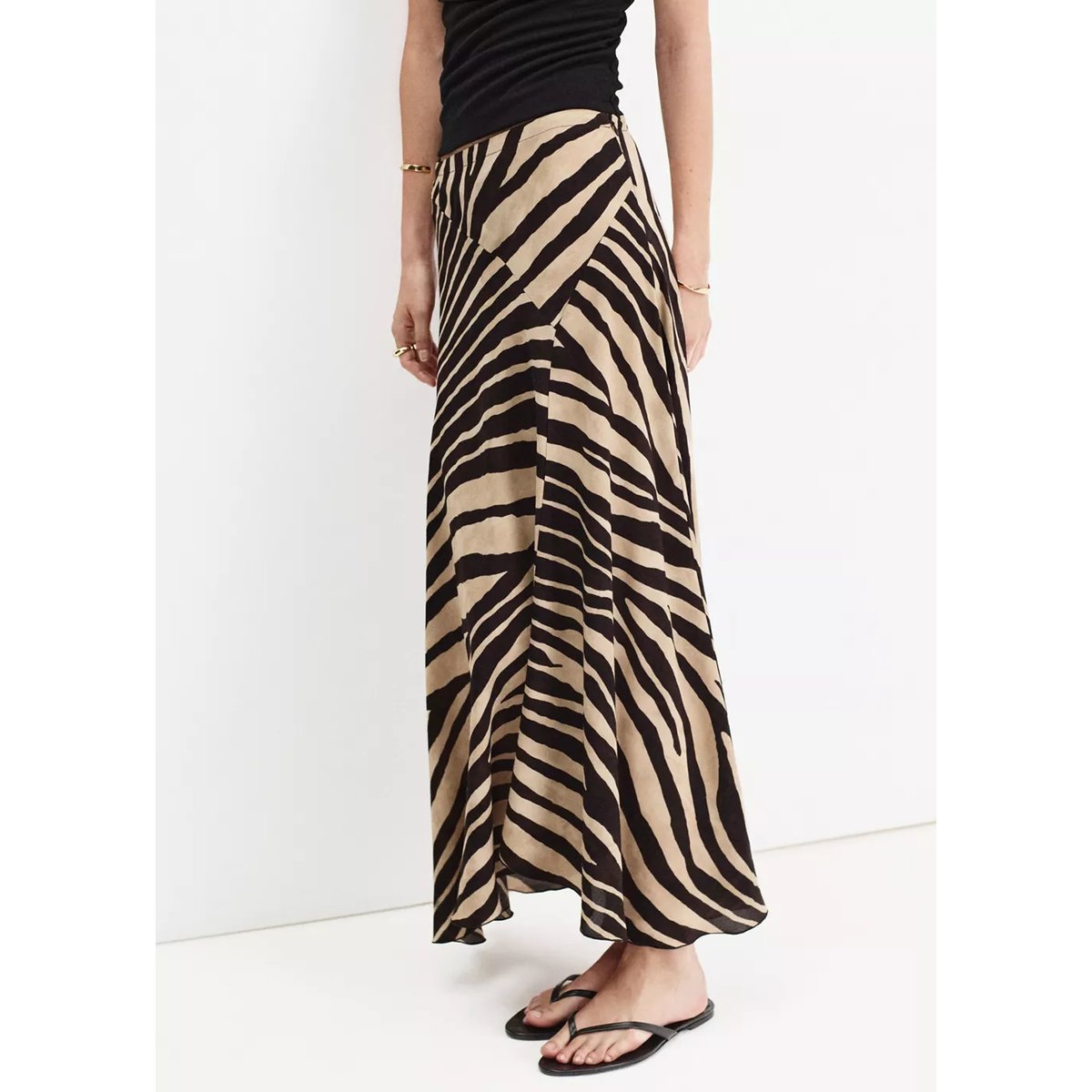 Jupe midi asymétrique noir, MANGO