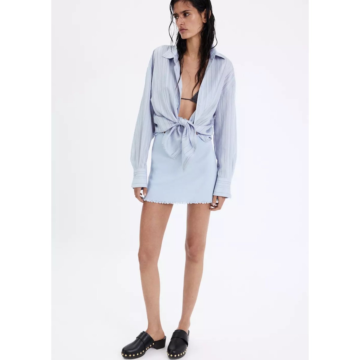 Chemise oversize à rayures bleu, MANGO