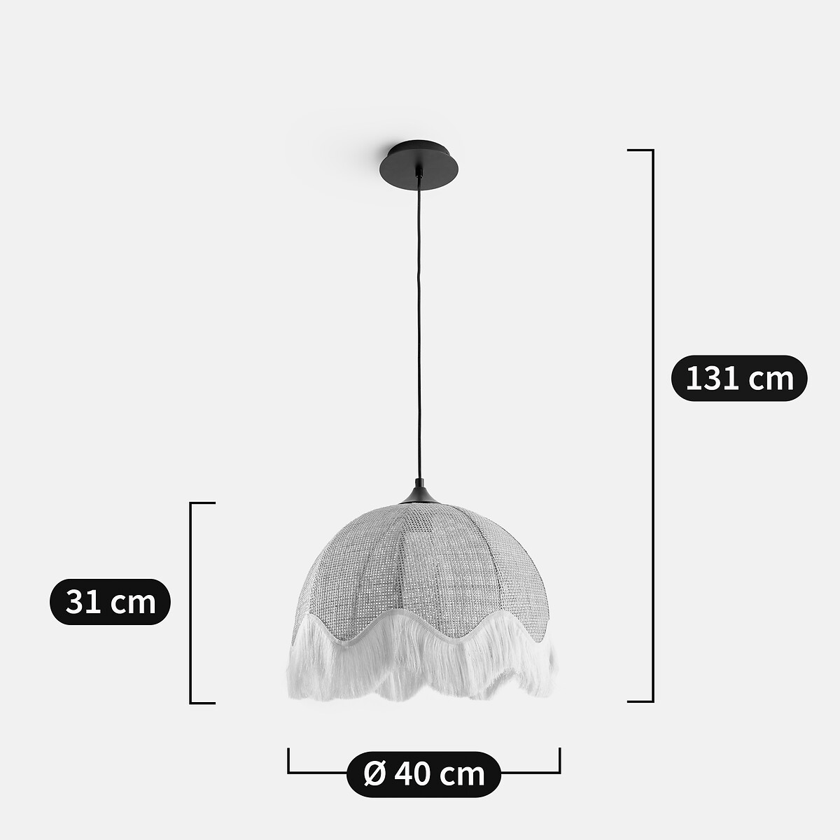 Daphné Rattan Fringed 40cm Diameter Pendant Light naturel/écru, LA REDOUTE INTERIEURS