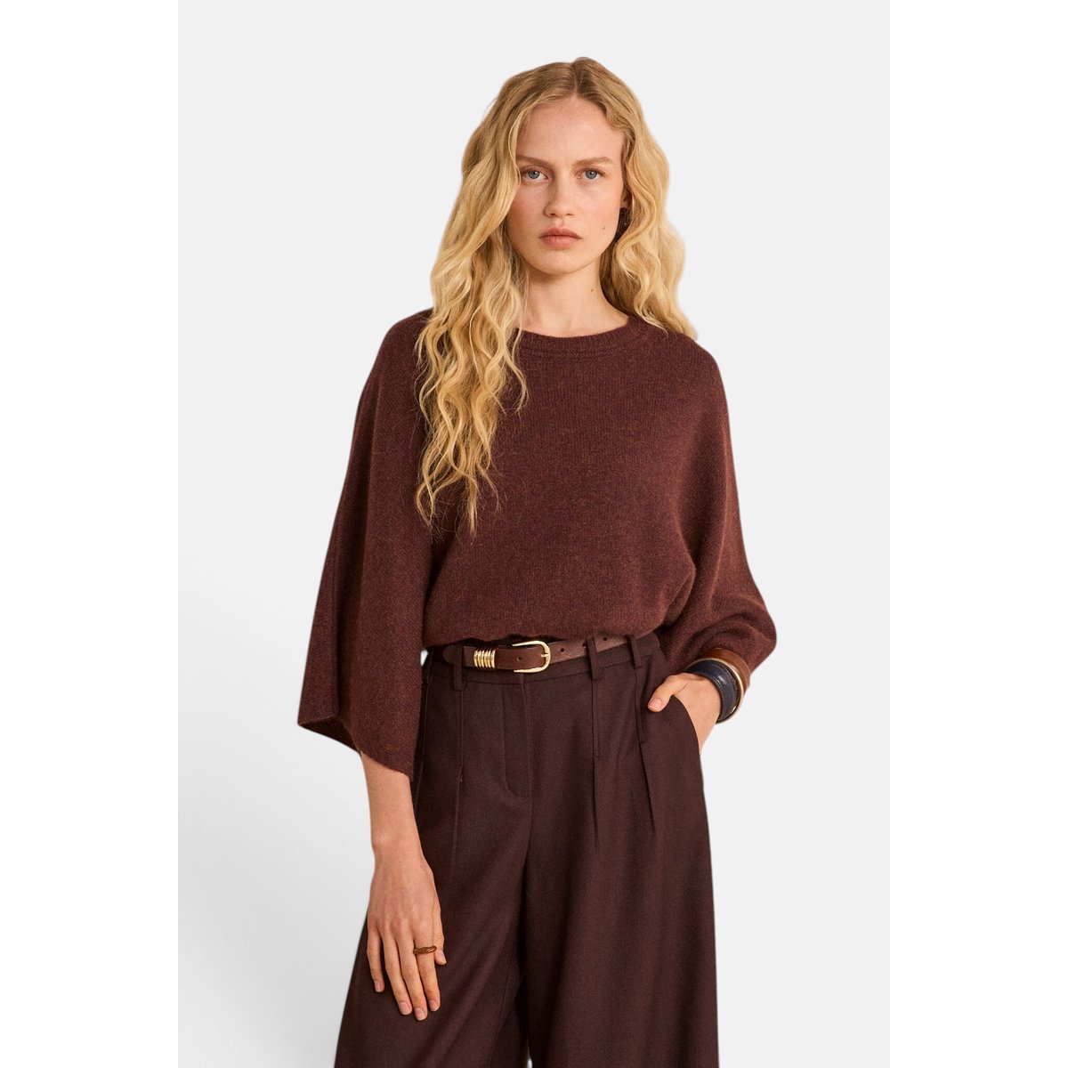 Pull à manches 3/4 en cachemire CODY aubergine, Maison 123