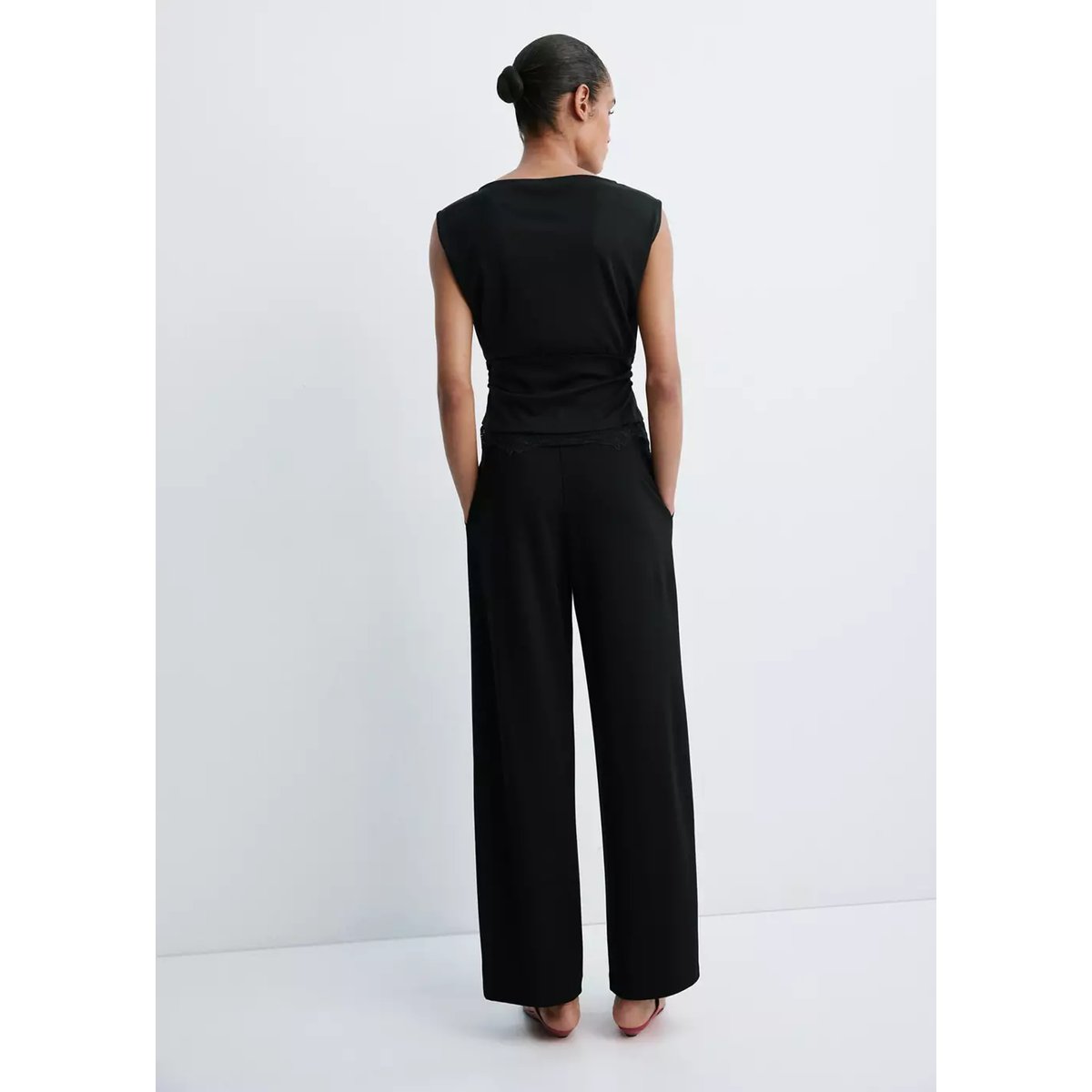 Pantalon droit taille normale noir, MANGO