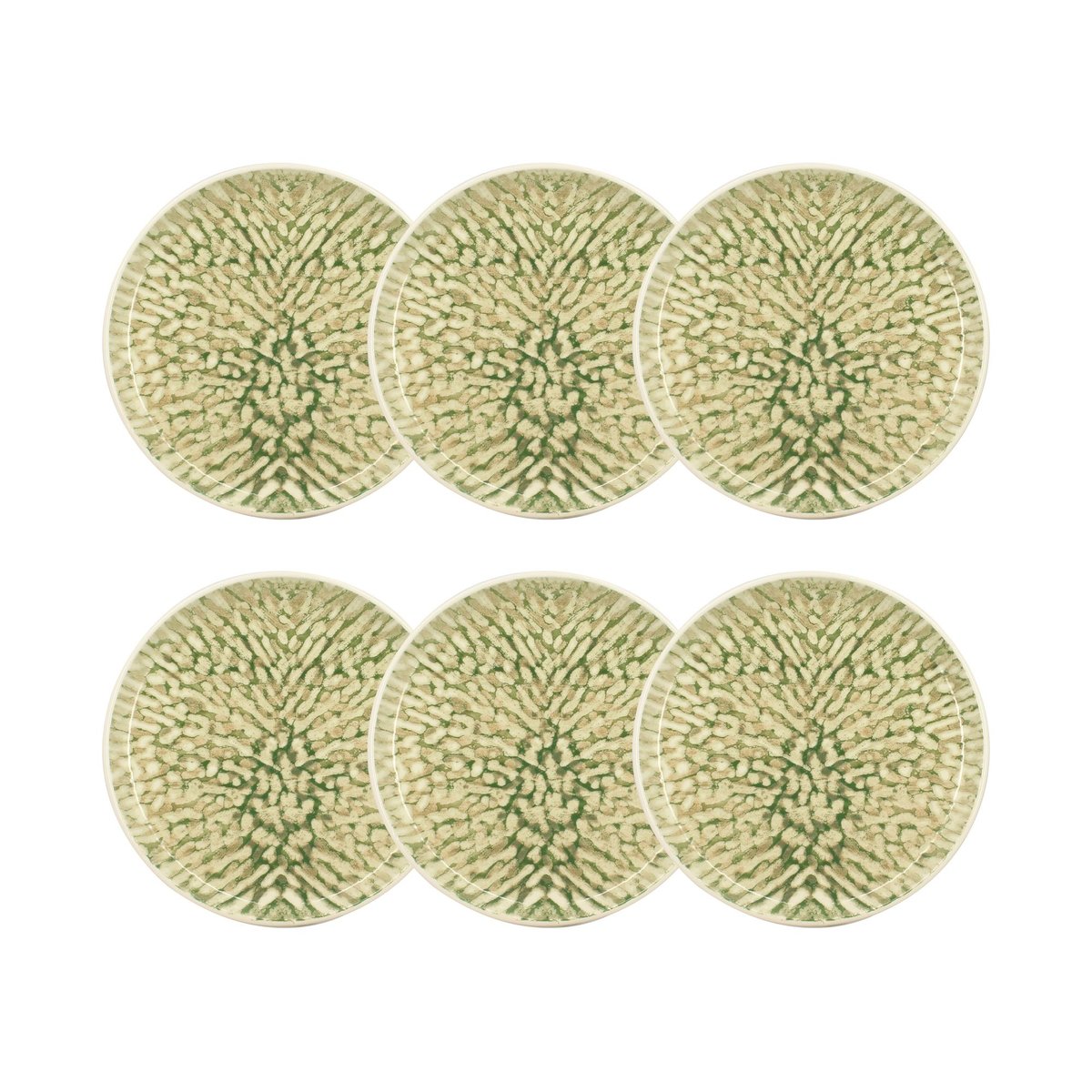 Lot de 6 assiettes à dessert en grès 20cm, JADE beige-vert, NOVASTYL