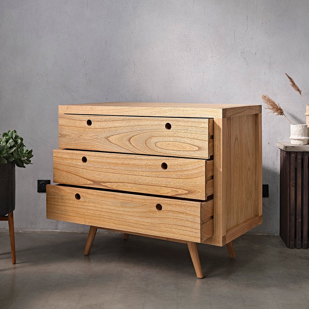 Commode en bois massif 110 cm 3 tiroirs ESMEE naturel, BERAH GETAH