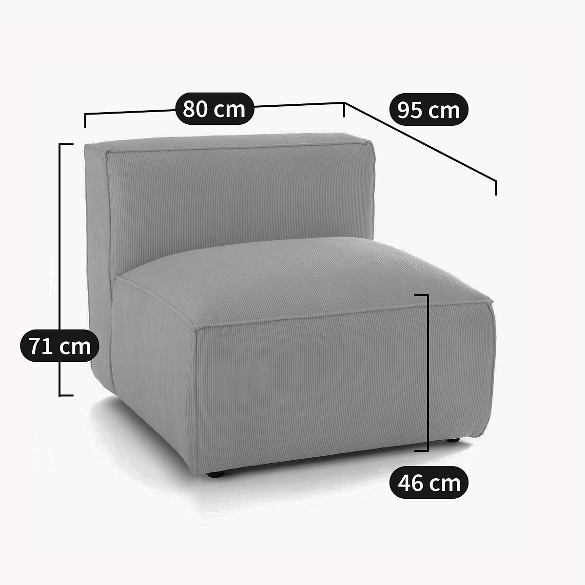 Elément chauffeuse pour canapé modulable, en velours côtelé vintage, SEVEN terracotta, LA REDOUTE INTERIEURS