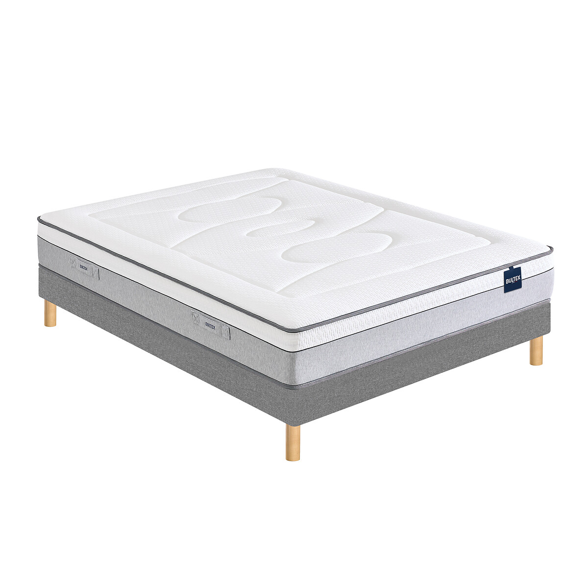 Ensemble matelas hybride 580 ressorts, et sommier tapissier, RESTORE gris clair, BULTEX