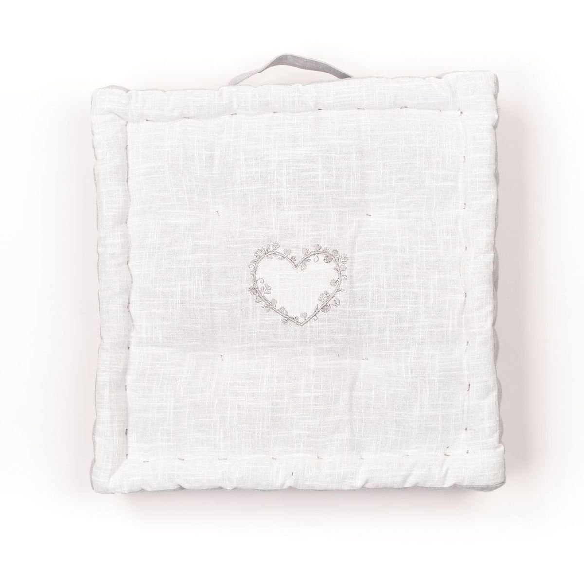 Coussin de sol avec broderies coton uni CHARME gris clair, FACTORY