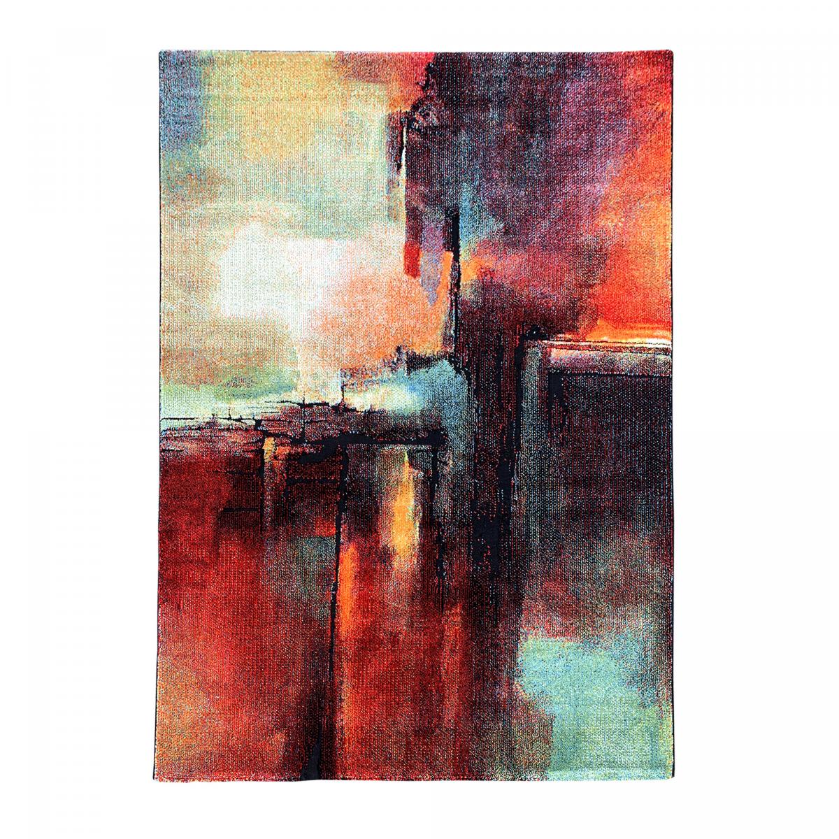 Tapis chambre tissé motif abstrait TABOR rouge, vert, jaune, multicolore, UN AMOUR DE TAPIS