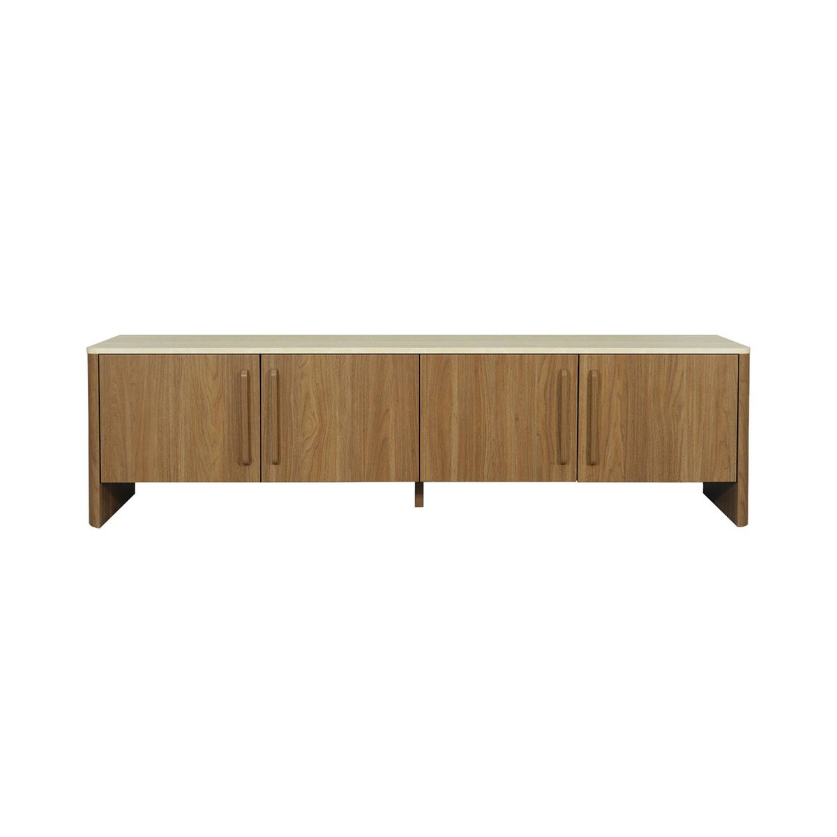 Meuble TV décor bois et effet travertin 4 portes 180cm ARETHA noyer, SWEEEK